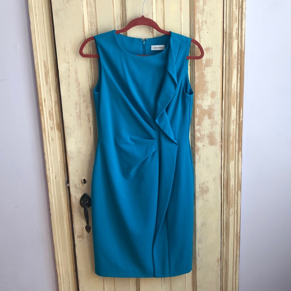 Calvin Klein turquoise blue cocktail shift dress 4